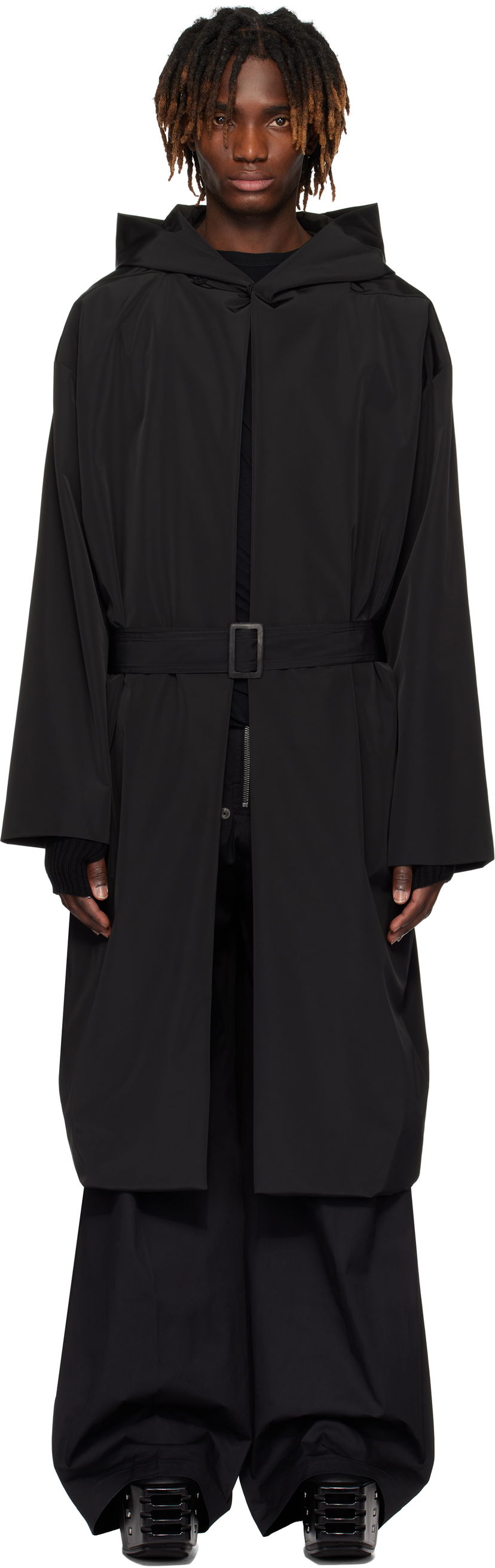 Regnrock Rick Owens Rick Owens Hooded Robe Coat Svart | RU01E5970 MB