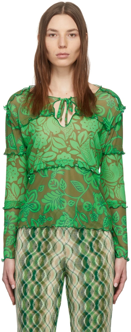 T-shirt Anna Sui Anna Sui Paradisiac Combo Mesh Top Grön | 222D21