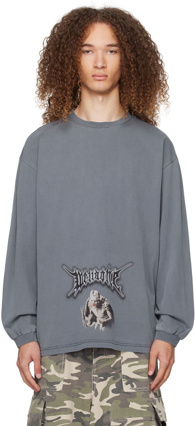 T-shirt We11done Monster Graphic Long Sleeve T-Shirt Blå | WD-TT0-24-718-U-NV