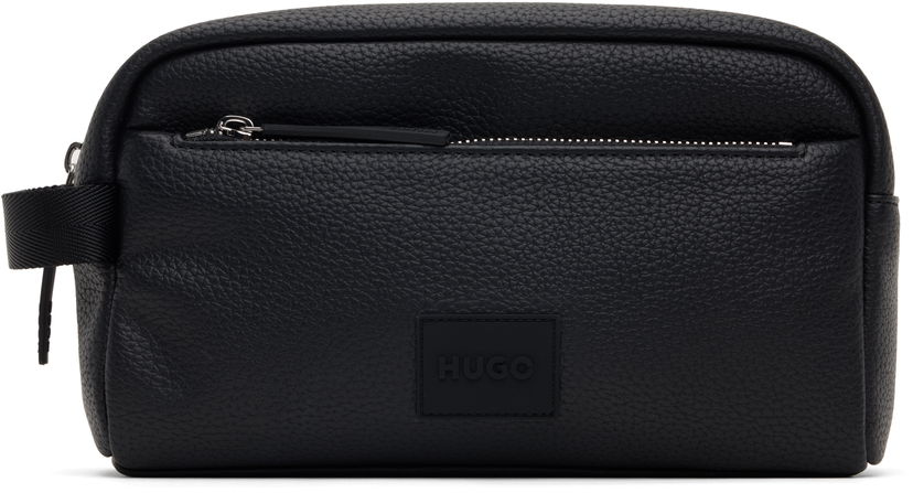 Resväska BOSS Pebbled Faux Leather Washbag Svart | 50535686