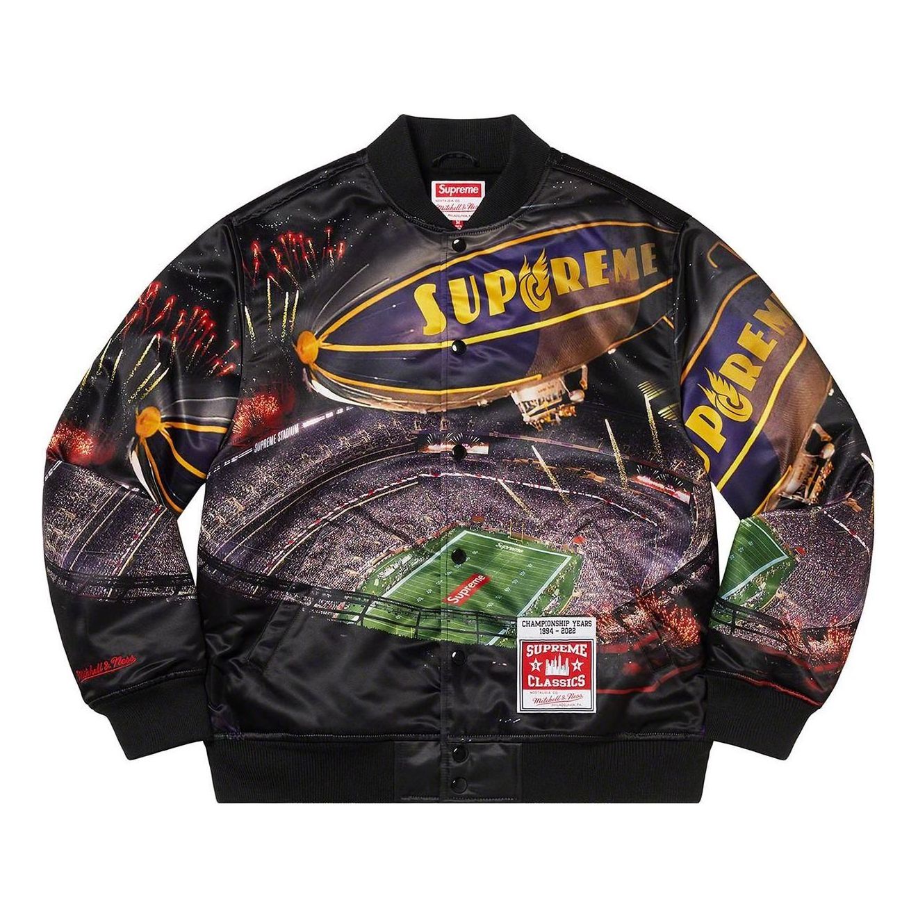 Bomberjacka Supreme Stadium Satin Varsity Jacket Svart | SUP-SS22-861, 0