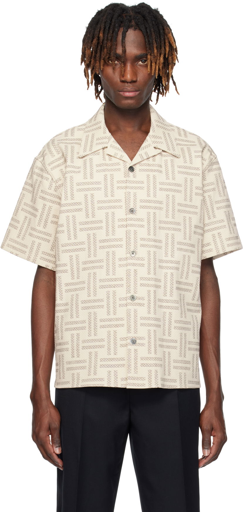Skjorta KENZO Kenzo Paris 'KENZO Weave' Short Sleeve Shirt Beige | FF55CH1109JF