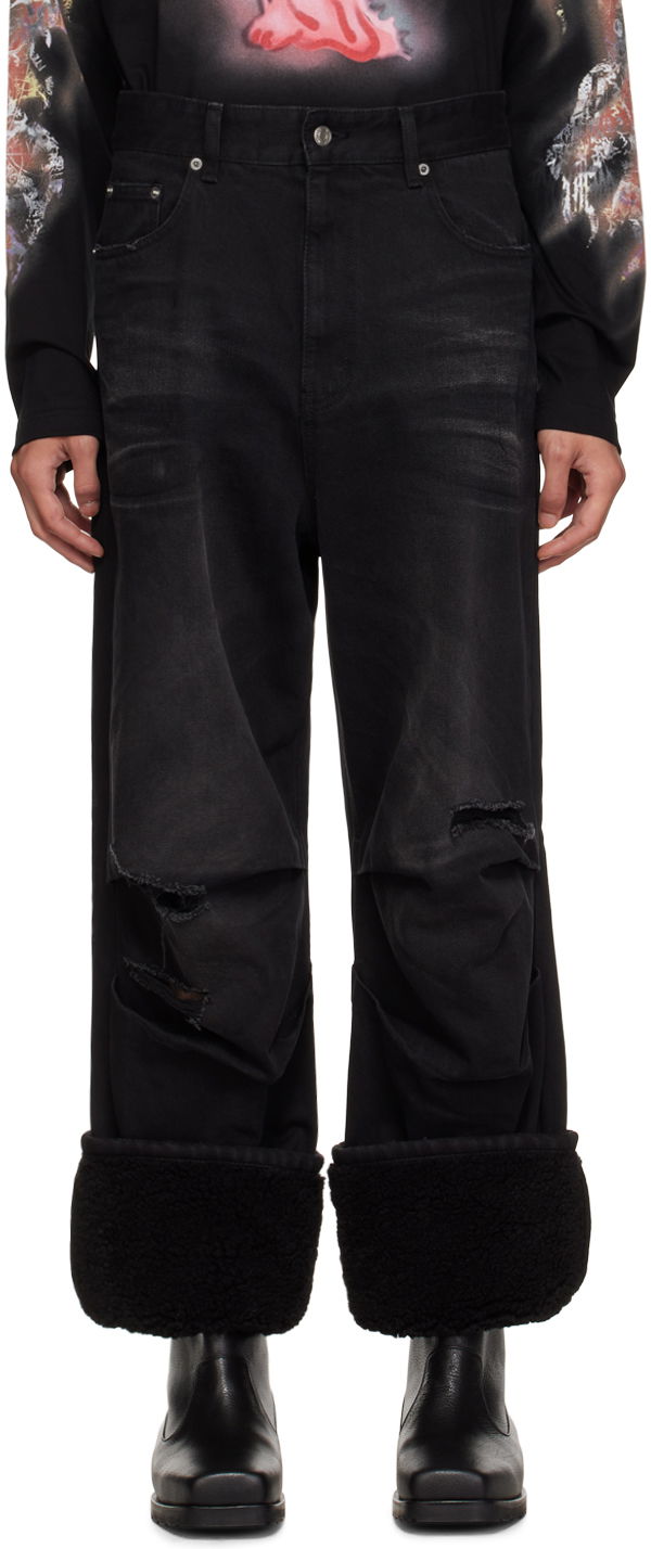 Jeans We11done We11done Faded Shearling Cuff Jeans Svart | WD-DP3-23-315-M-BK