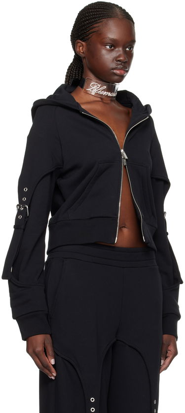 Sweatshirt Blumarine Blumarine Cinch Sleeve Cropped Hoodie Svart | P422F021A, 1