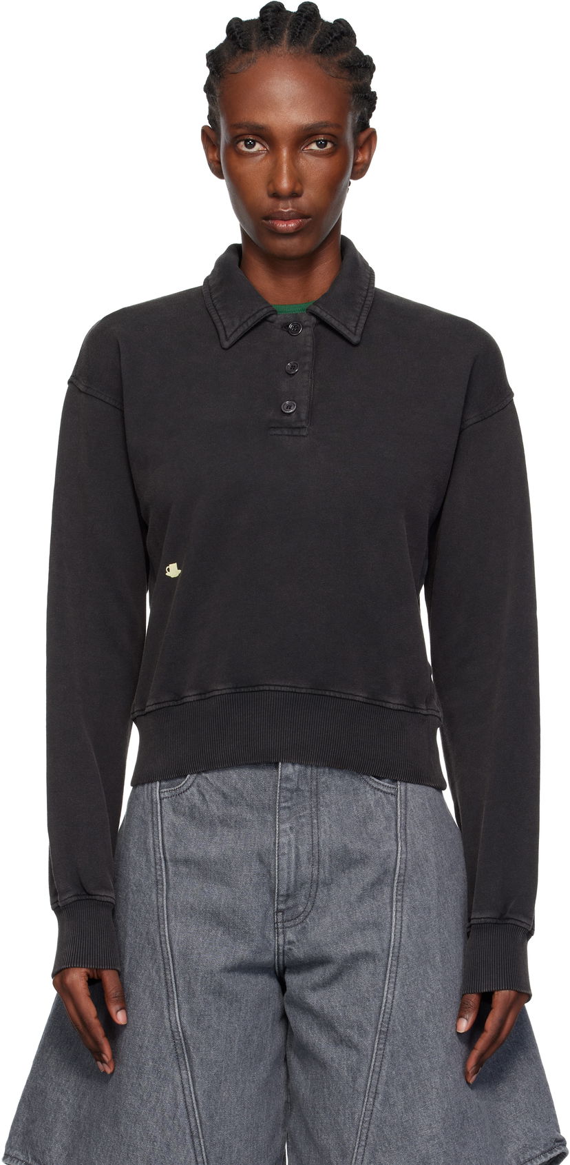 Sweatshirt JW Anderson JW Anderson Embroidered-Logo Long-Sleeve Polo Sweatshirt Svart | JW0243-PG1843