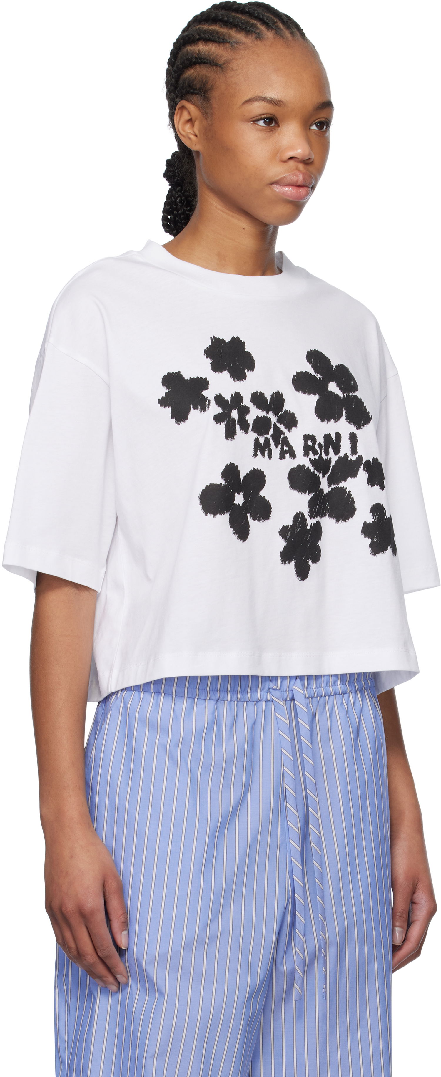 Crop top Marni Marni Daisy Garden Print Cropped T-Shirt Vit | THJE0333P4 USCX40, 1