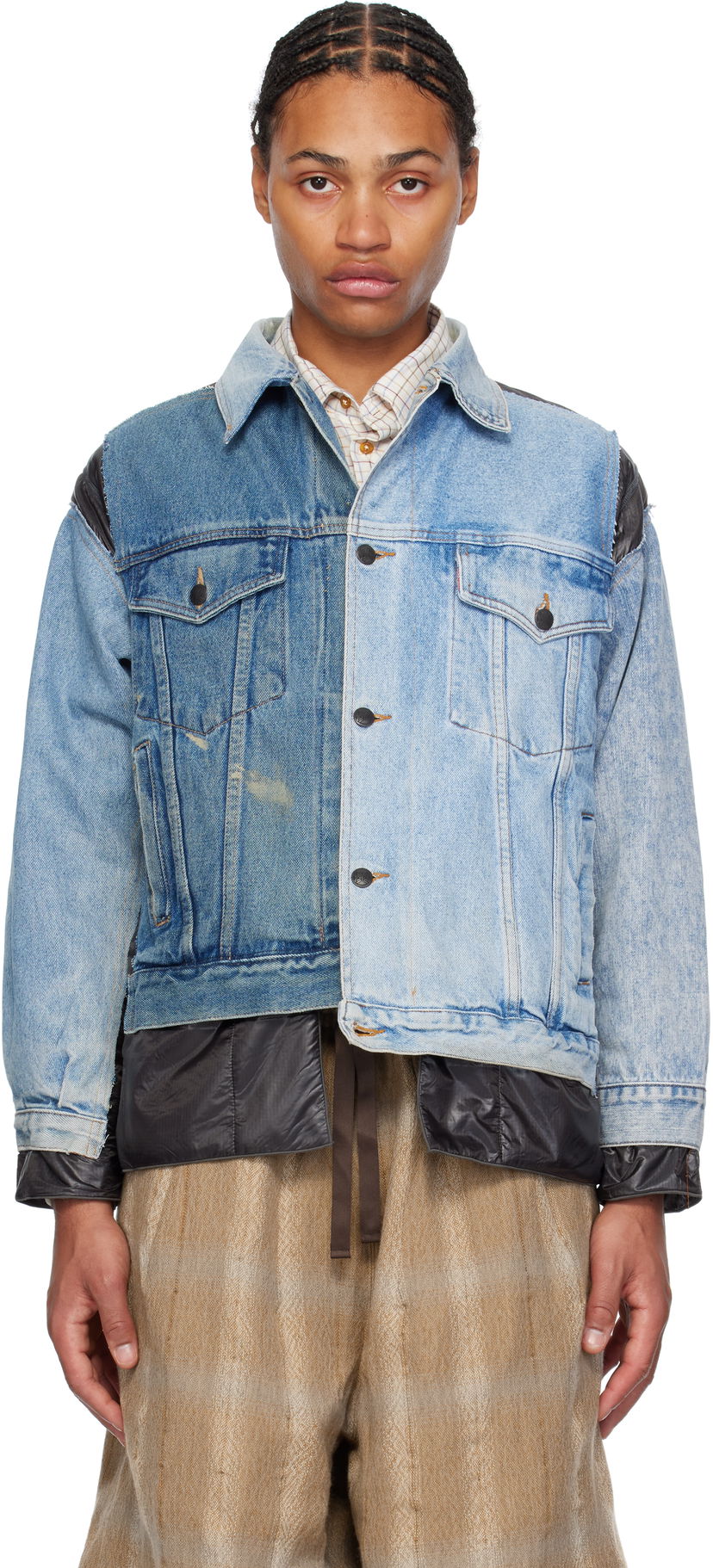 Jacka Needles Denim Jacket with Nylon Panels Blå | PU337