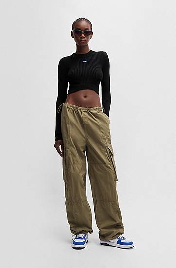 Sweater BOSS HUGO Cropped Ribbed Sweater Svart | 50518280, 1