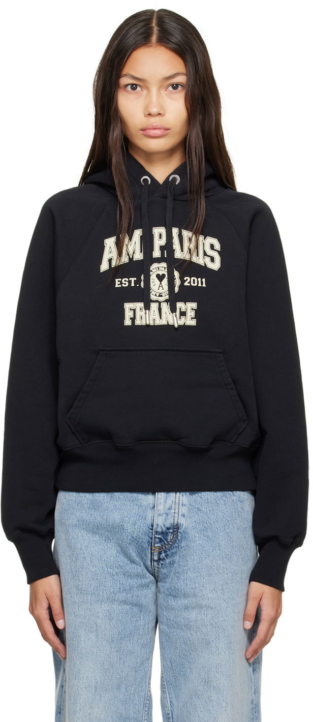 Sweatshirt AMI Paris France Hoodie Svart | USW210.747, 0