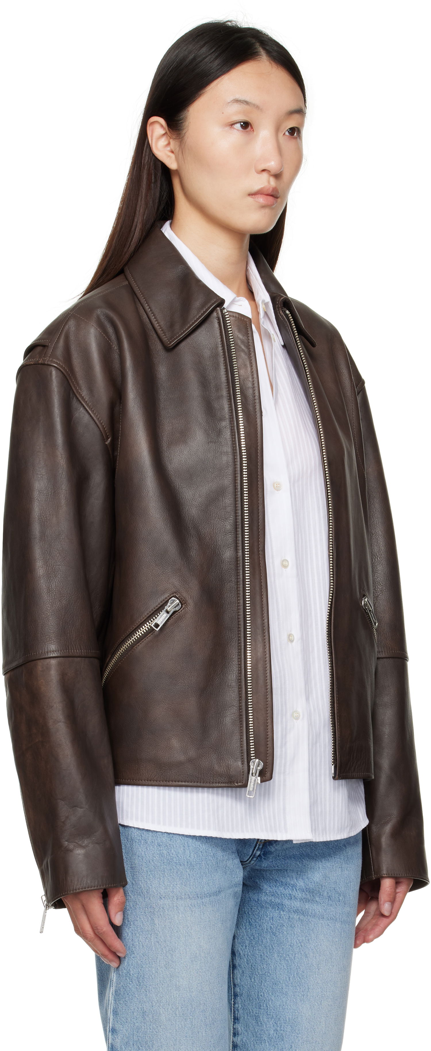 Jacka CALVIN KLEIN Calvin Klein Distressed Leather Biker Jacket Brun | 81B530G, 1