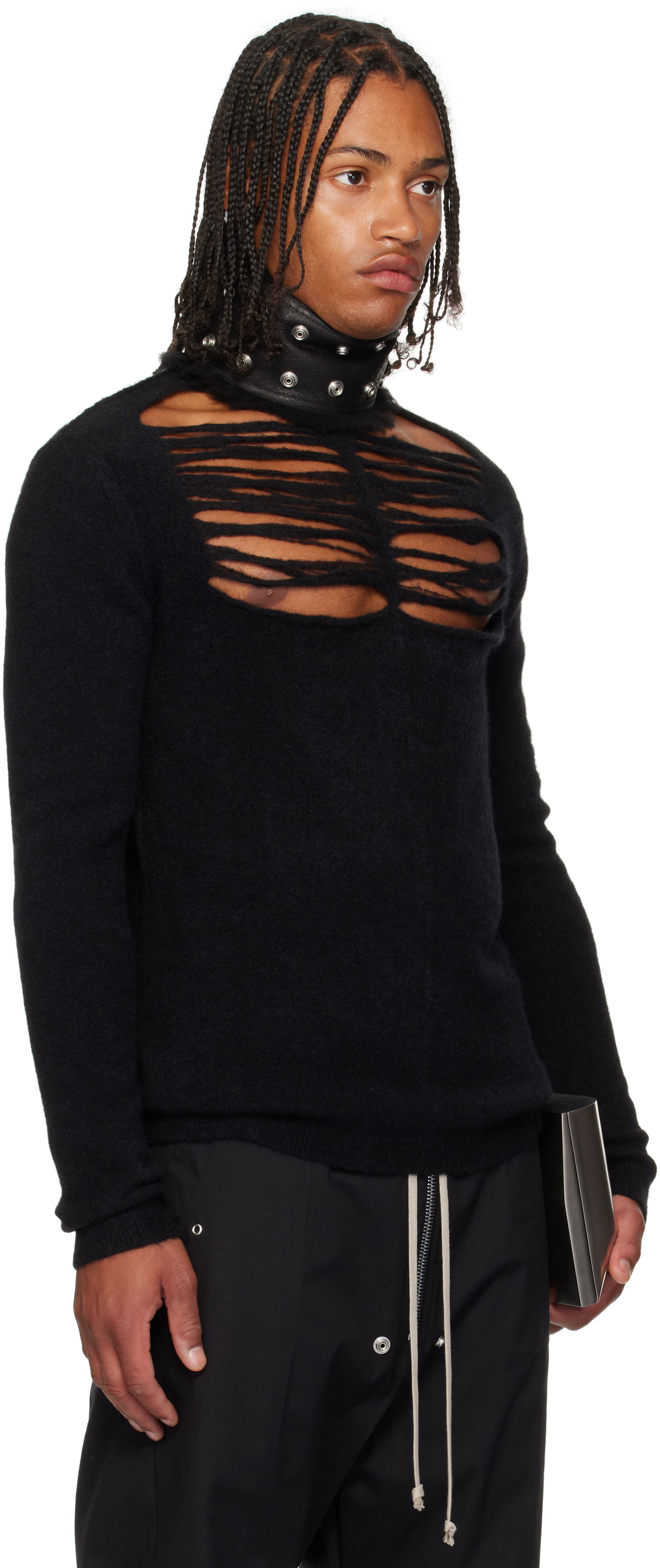 Sweater Rick Owens Rick Owens Concordians Long Sleeve Grid Knit Sweater Svart | RU02E1670 KGRIDP, 1