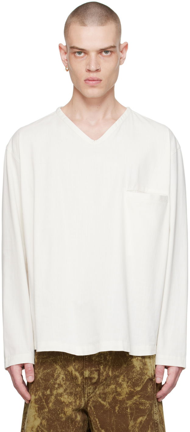 T-shirt LEMAIRE Lemaire V-Neck Long Sleeve T-Shirt Vit | TO1232 LF1253