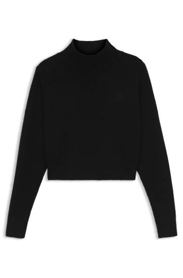 Sweater BOSS Cropped rollneck sweater with Happy logo embroidery Svart | 50522508