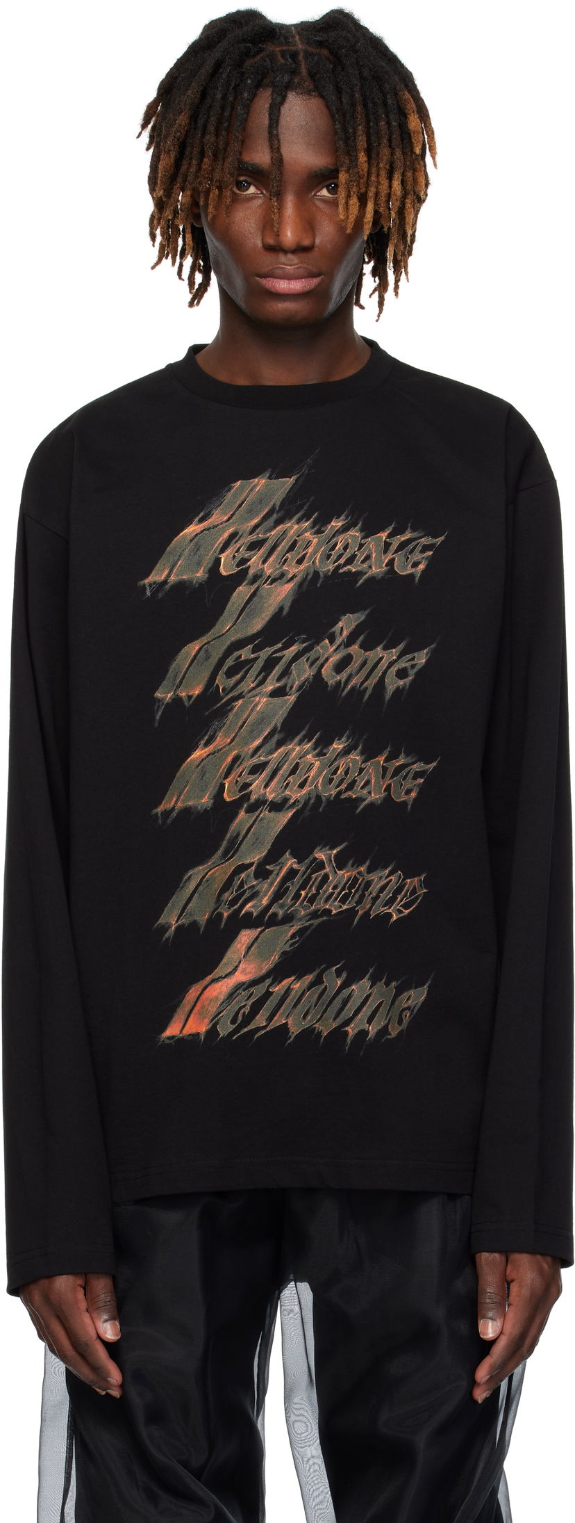 T-shirt We11done We11done Spark Logo Graphic Long Sleeve T-Shirt Svart | WD-TT0-25-752-U-BK