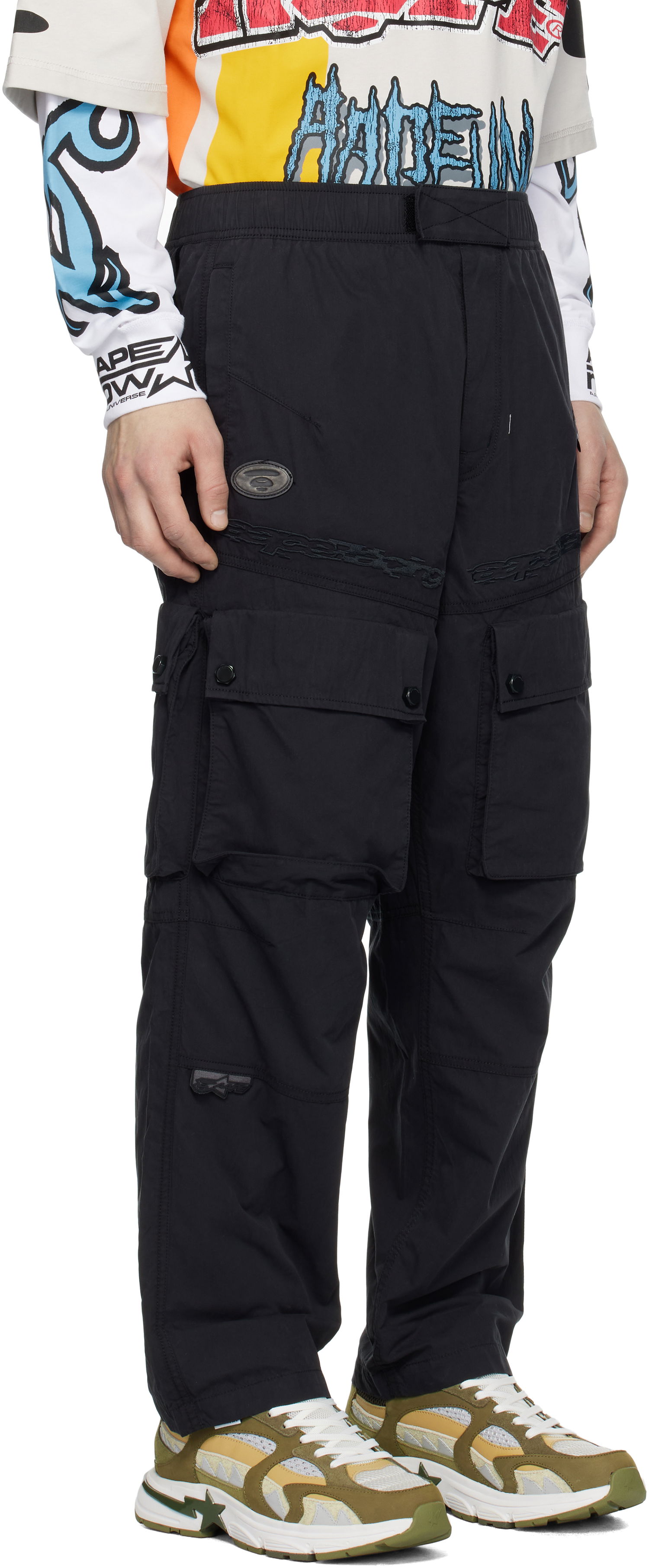 Cargo byxor AAPE by A Bathing Ape AAPE by A Bathing Ape Moonface Logo Utility Cargo Pants Svart | AAPPTMB633XXNBKX, 1