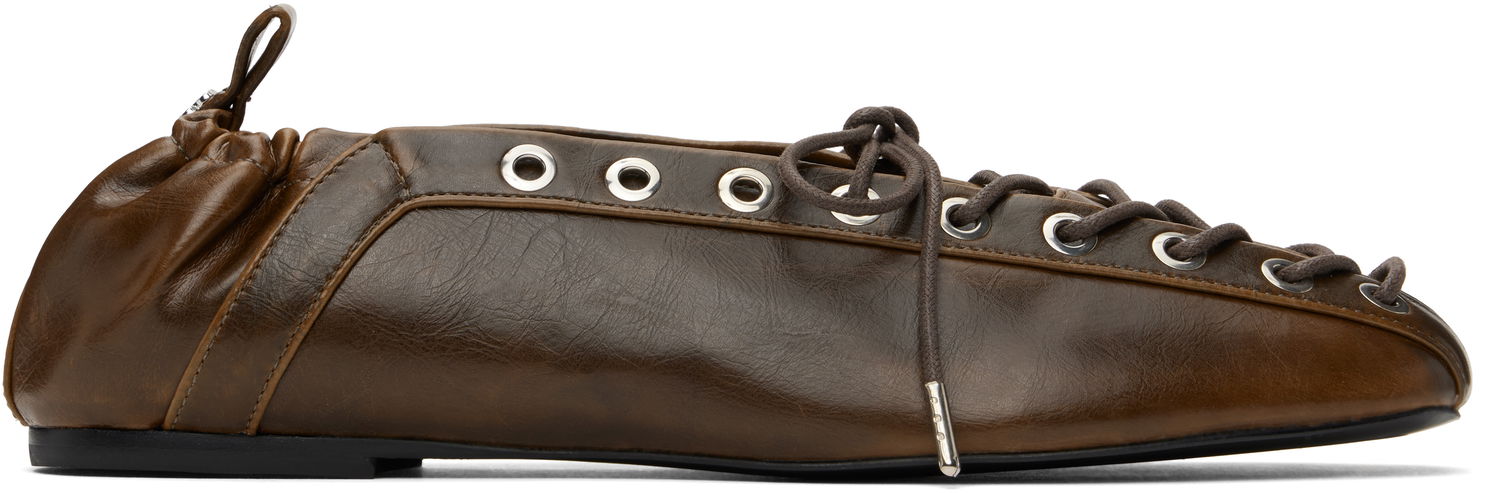 Kläder GANNI GANNI Oleatex Lace-Up Ballerina Flats Brun | S3093, 0