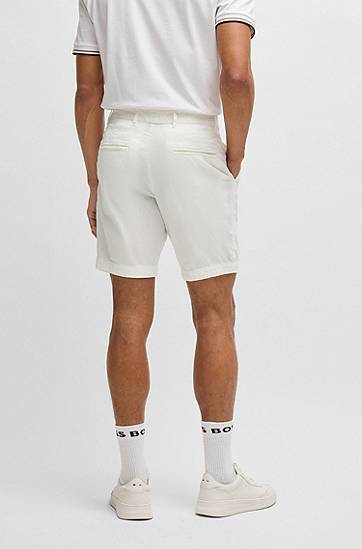 Shorts BOSS Slim-Fit Stretch-Cotton Twill Shorts Vit | 50540743, 1