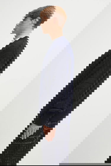 Sweater KENZO Kenzo Gots Kenzo Weave Patterned V-Neck Cardigan Mörkblå | FF55CA7073CB, 1