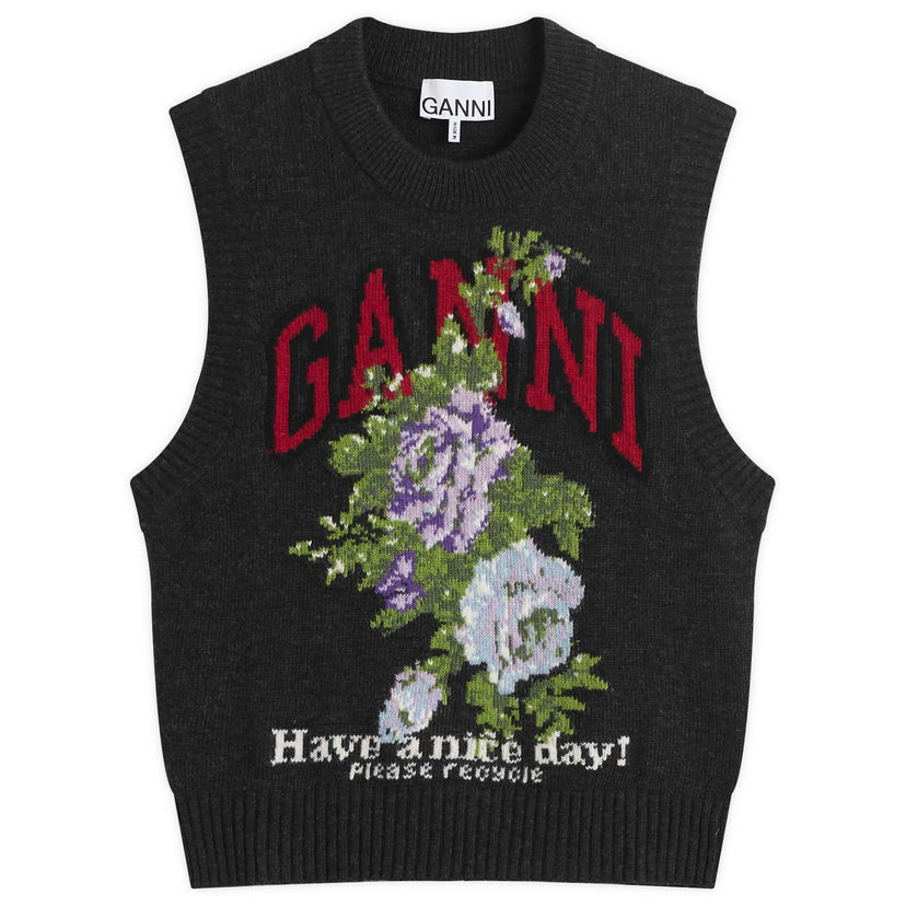 Väst GANNI GANNI Knitted Wool Vest with Floral Graphic Grå | K2596-252