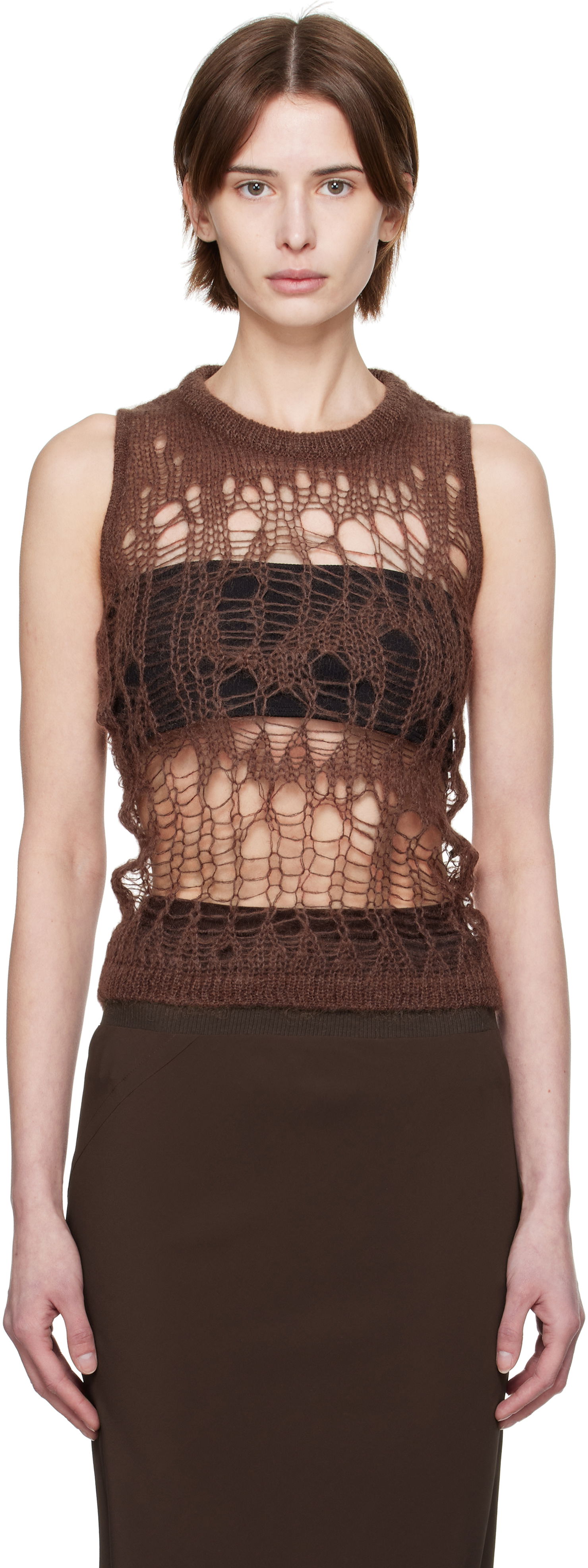 Sweater Rick Owens Rick Owens Hollywood Spider Knit Tank Top Brun | RP01E7608 KNETMH, 0