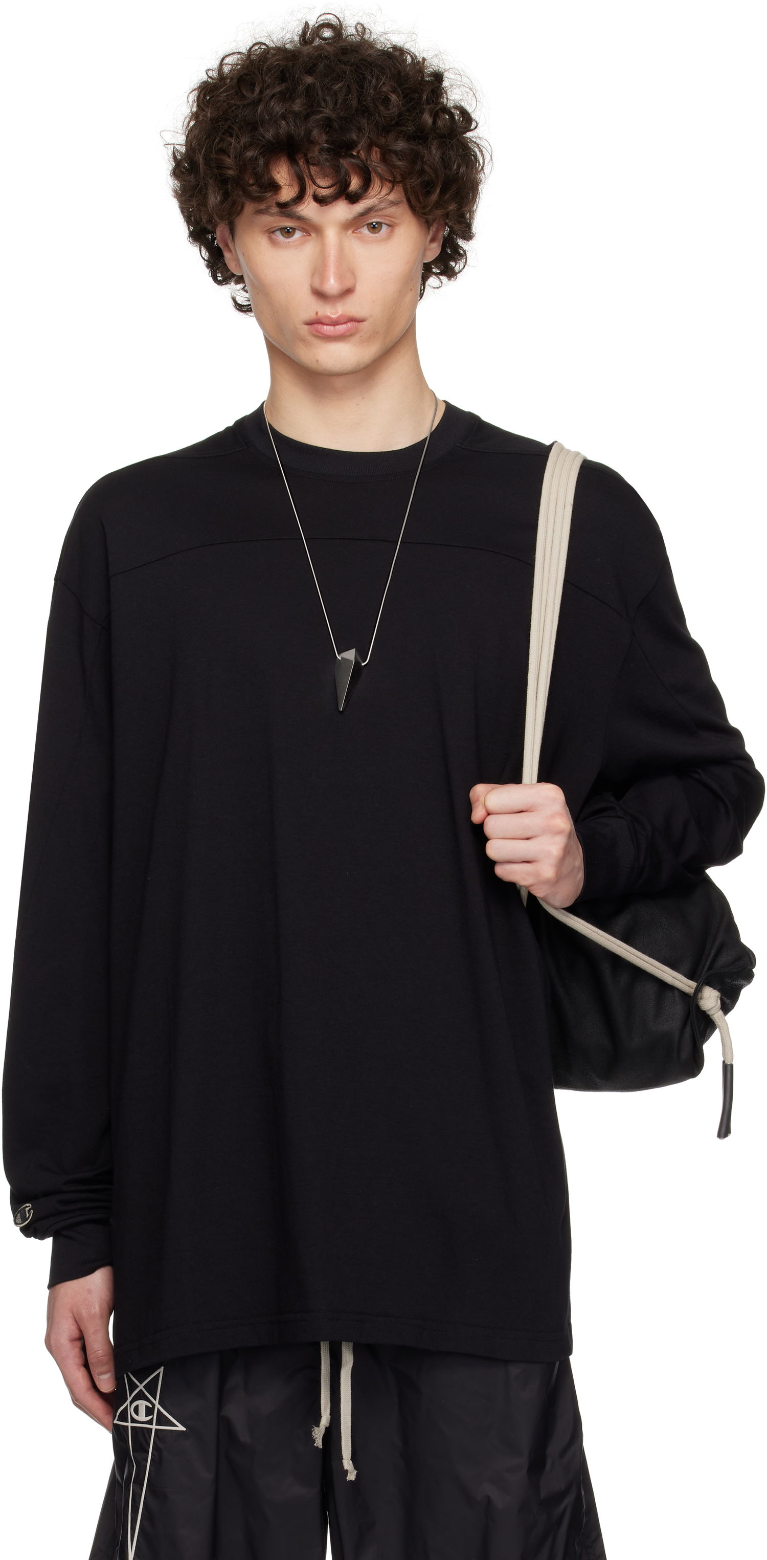 T-shirt Rick Owens Rick Owens Champion Edition Girdered Long Sleeve T-Shirt Svart | CM01E1672 CHJG JERSEY, 0