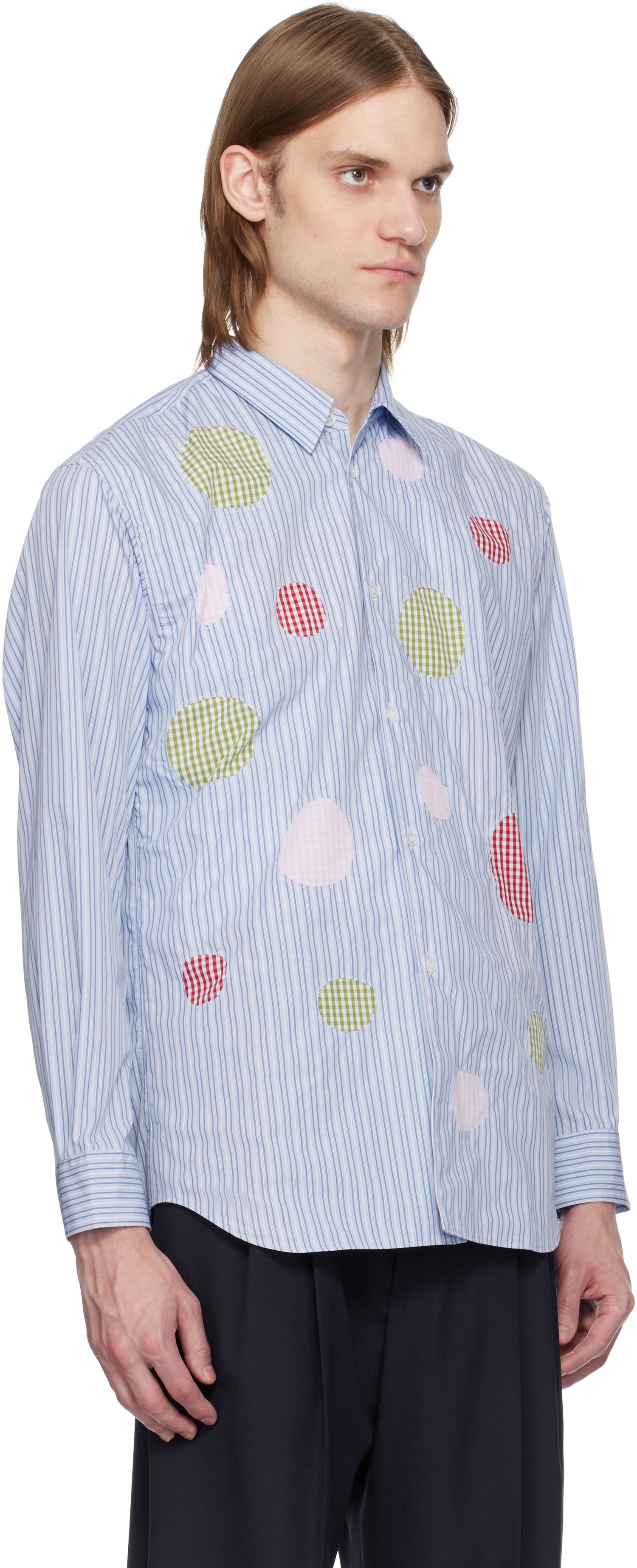 Skjorta Comme des Garçons Comme des Garçons Yarn Dyed Stripe Poplin & Check Shirt Blå | FO-B014-051, 1