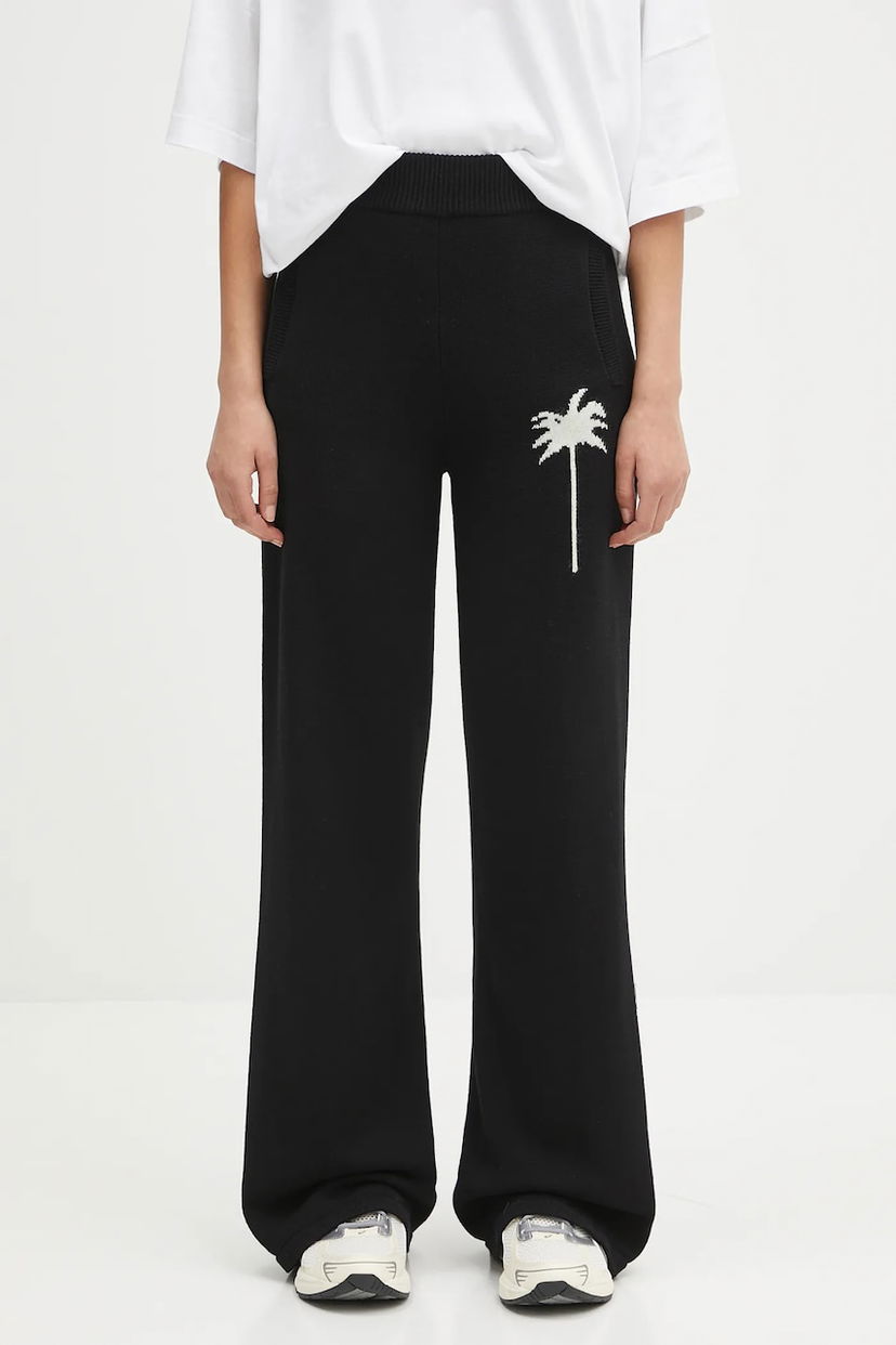 Byxor Palm Angels Palm Angels Palms Knit High Waist Wide Leg Pants Svart | PWHG035S25KNI0011003