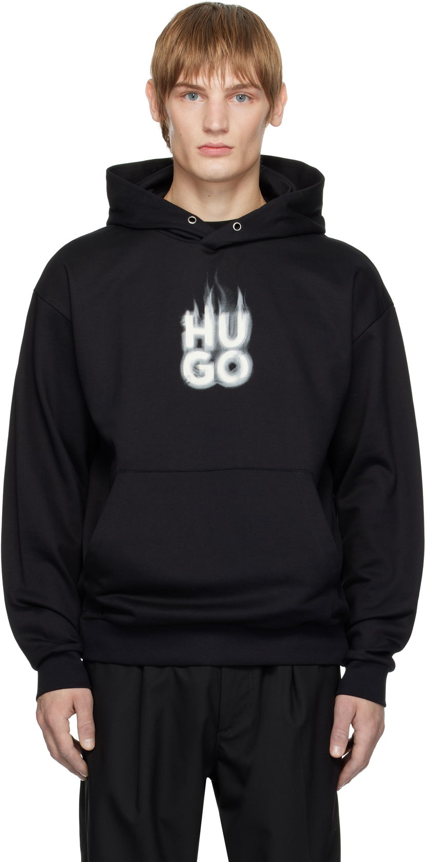 Sweatshirt BOSS Flame Logo Cotton Jersey Hoodie Svart | 50530428