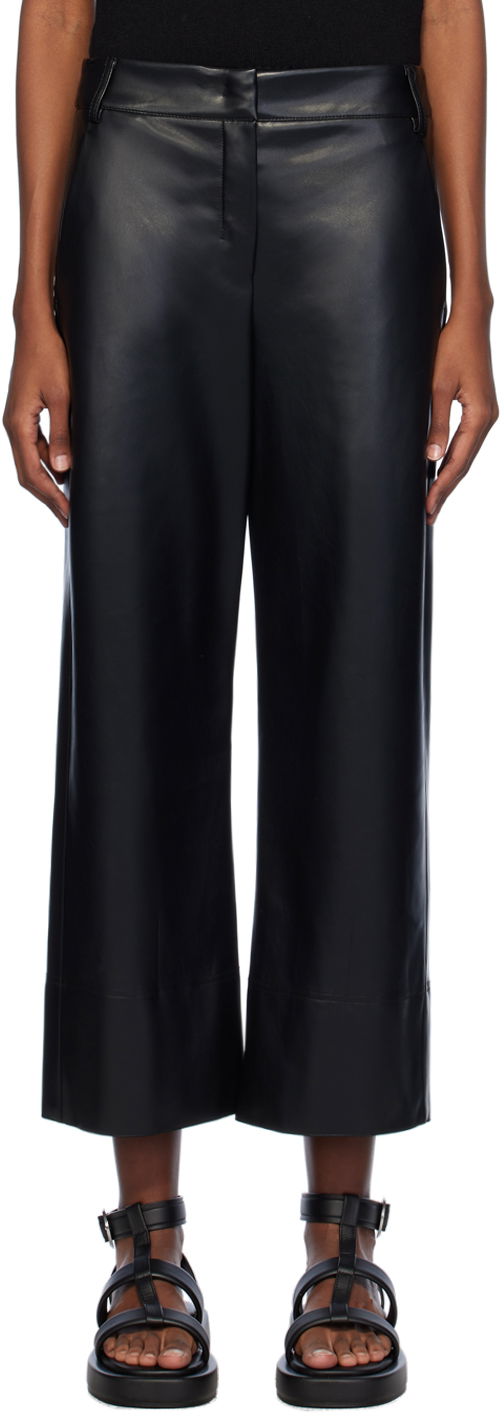 Byxor Max Mara Max Mara Faux-Leather Wide Leg Pants Svart | 2419781021600 MM13037