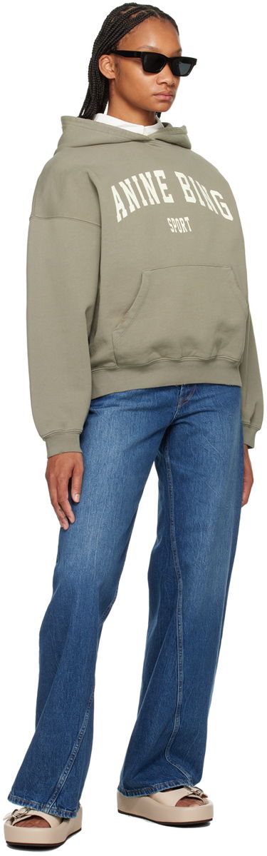 Sweatshirt Anine Bing ANINE BING Women's Harvey Sport Logo Hoodie Grön | S-08-5185-310, 3