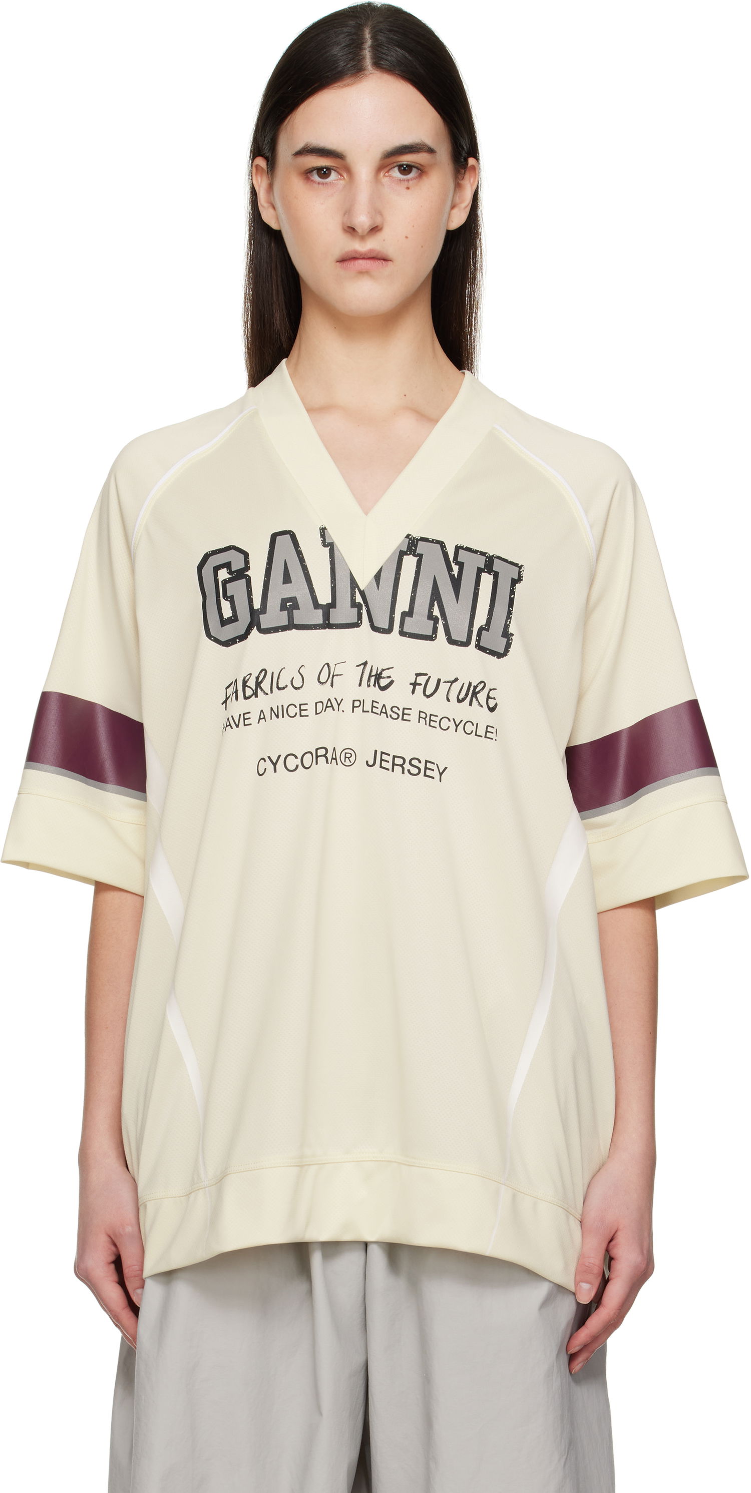 T-shirt GANNI GANNI Future Mesh Oversized T-Shirt Beige | T4298, 0