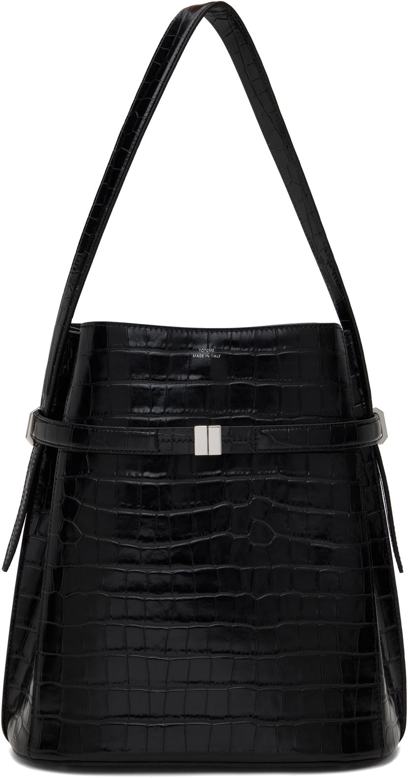 Handväska TOTEME Totême Belted Croc-Embossed Leather Bucket Bag Svart | 244-WAL0048-LE0076