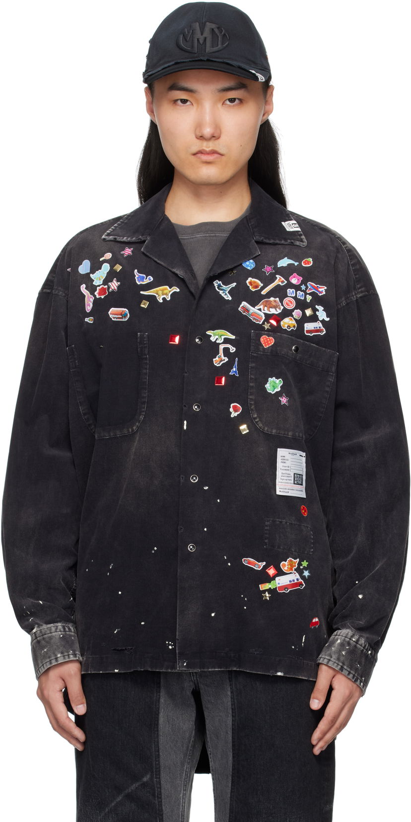 Skjorta Maison MIHARA YASUHIRO MMY Sticker Print Corduroy Shirt Svart | J14SH182