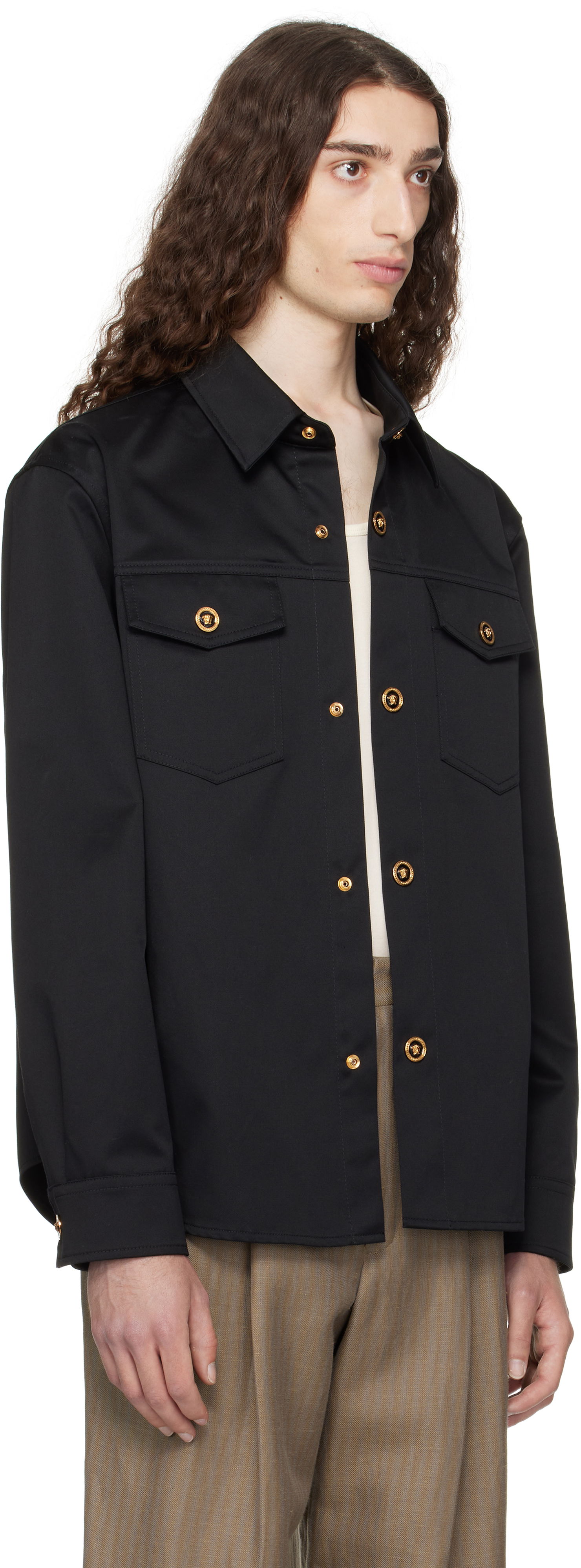 Skjorta Versace Versace Gabardine Overshirt Svart | 1017413_1A01718, 1