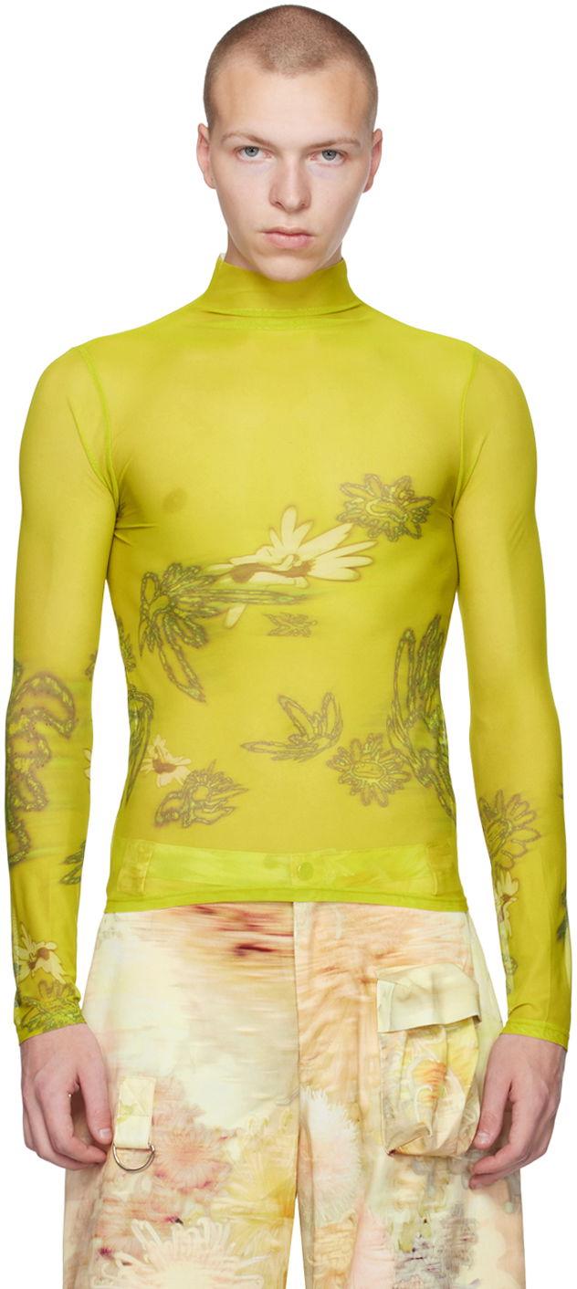 Sweater Collina Strada Collina Strada Thumbtastic Floral Print Mesh Turtleneck Grön | XX3340, 0