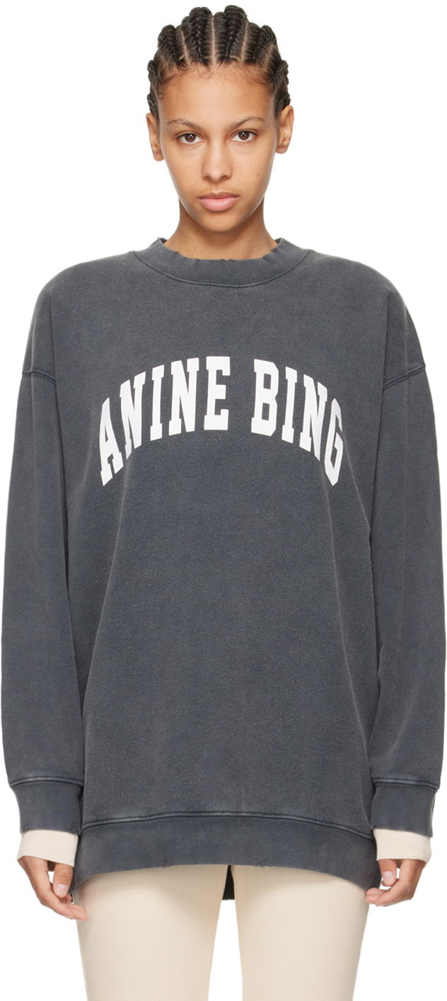 Sweatshirt Anine Bing Oversized Sweatshirt with Logo Print Grå | A-08-5205-010