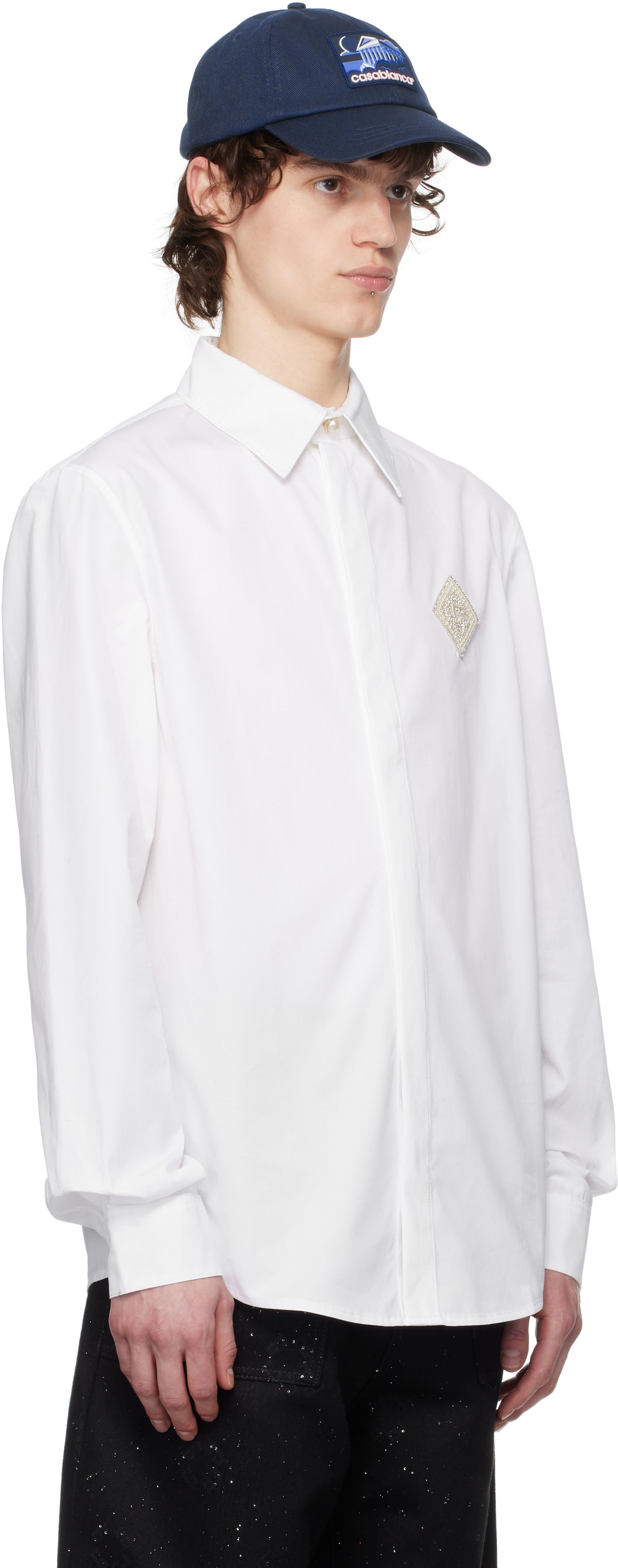 Skjorta Casablanca Casablanca Pearl Diamond Patch Cotton Shirt Vit | MPS25-SH-139-01, 1