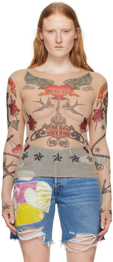T-shirt Anna Sui Anna Sui Tattoo Mesh Long Sleeve T-Shirt Beige | 224P21, 0