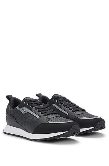 Kläder BOSS HUGO Mixed-Material Monogrammed Upper Svart | 50536205