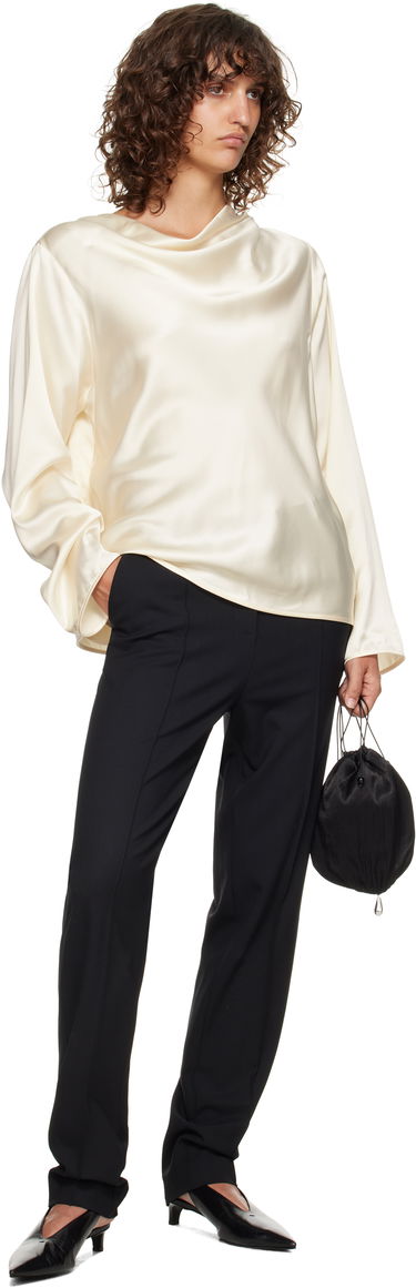 Skjorta Loulou de Saison Loulou de Saison Riddy Draped Satin Blouse Vit | RIDDY, 3