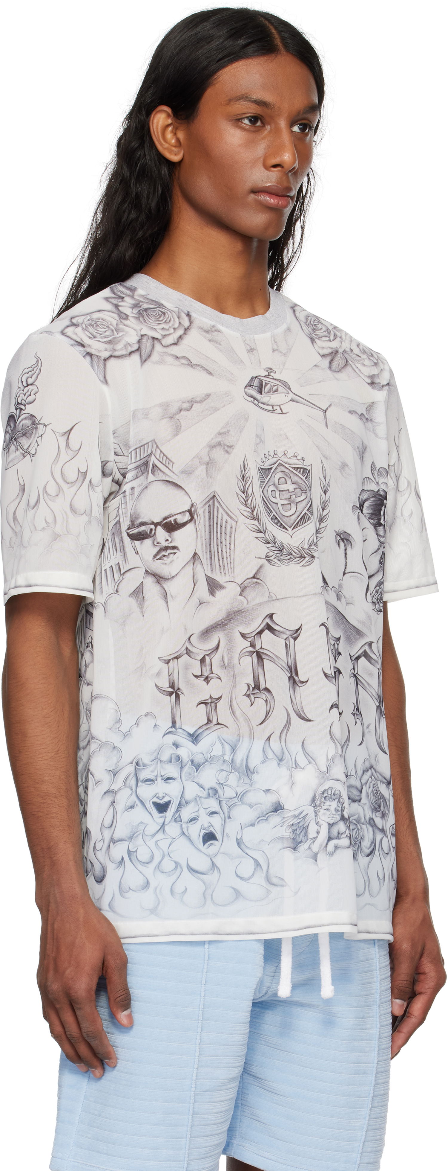 T-shirt Casablanca Casablanca Tattoo Mesh T-Shirt Vit | MS25-TP-071-01, 1