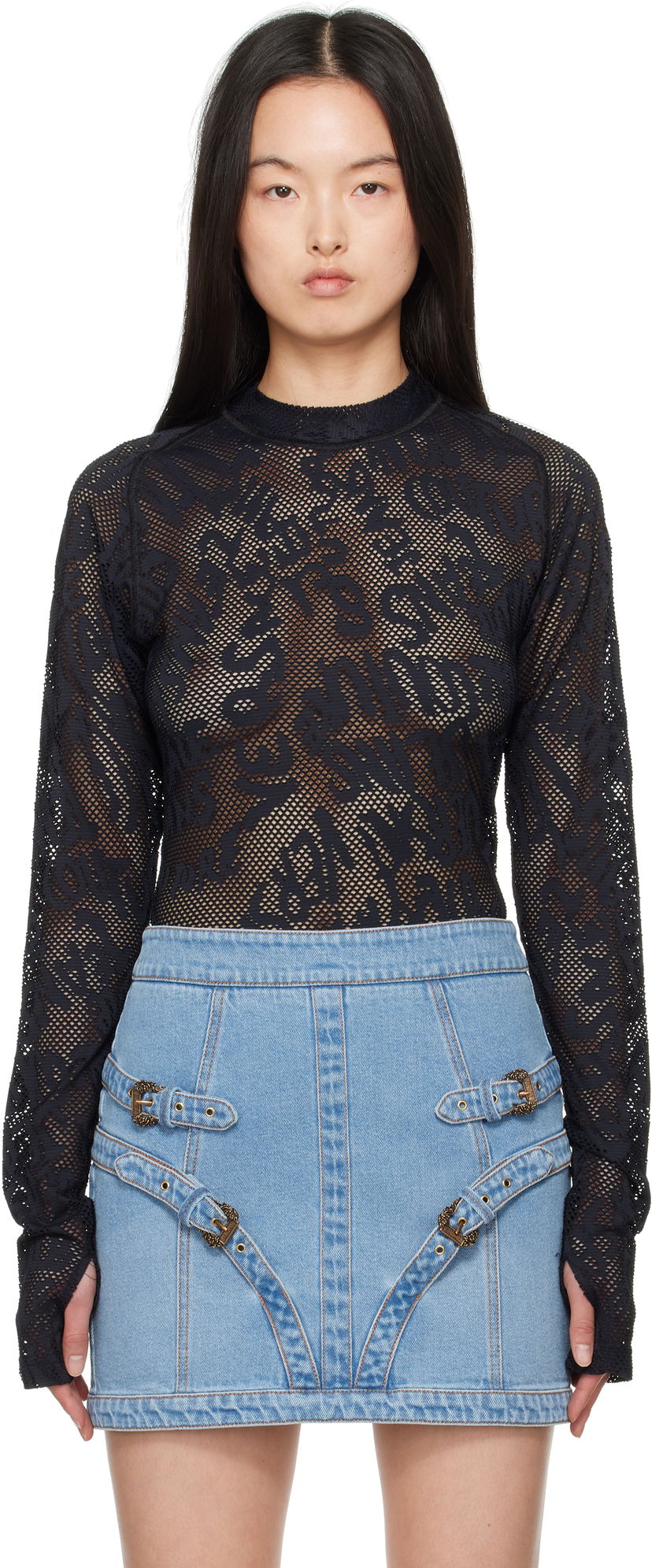 Sweater Versace Versace Jeans Couture Fishnet Long Sleeve T-Shirt Svart | E78GAH611_EJ0200