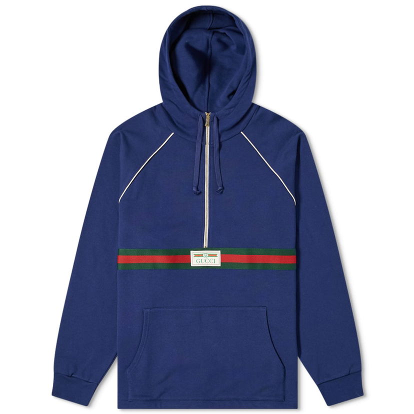 Sweatshirt Gucci Gucci GRG Detail Half Zip Hoodie Blå | 645320-XJDAK-4397