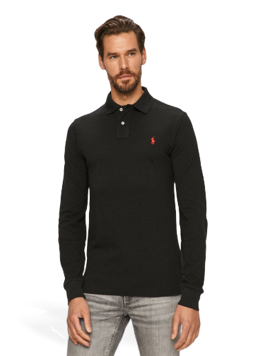 Polotröja Polo by Ralph Lauren Long Sleeve Slim Fit Polo Svart | 710681126037