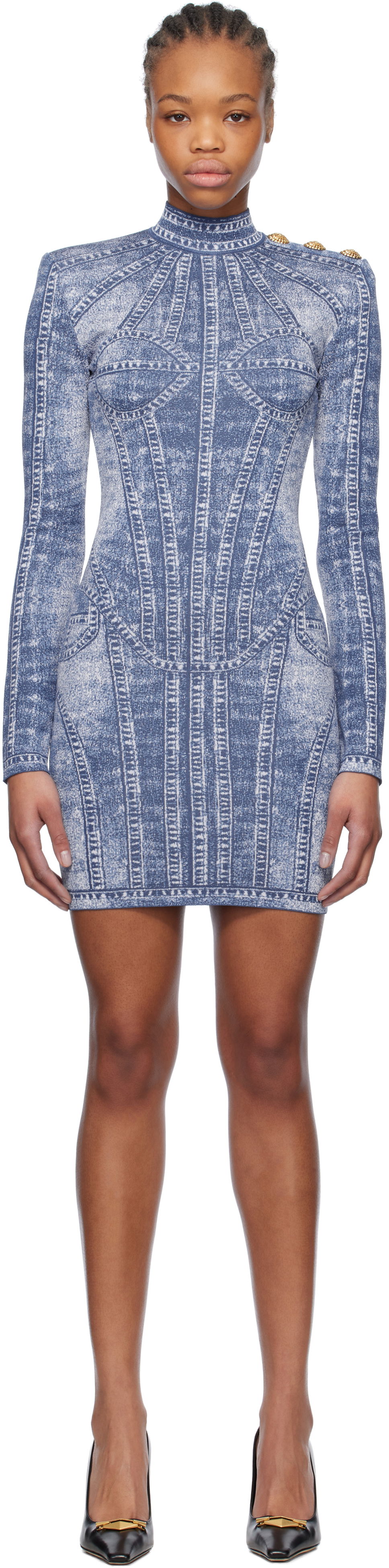 Klä Balmain Balmain Jacquard Denim Effect Minidress Blå | EF1R8237KH80, 0
