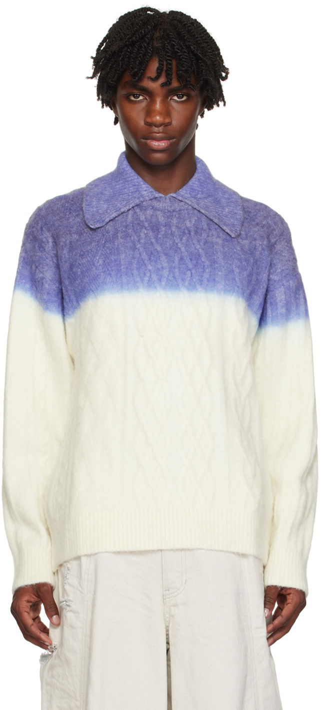 Sweater ADER ERROR Gradient Oversized Polo Sweater Blå | BMADFWKT0101IV