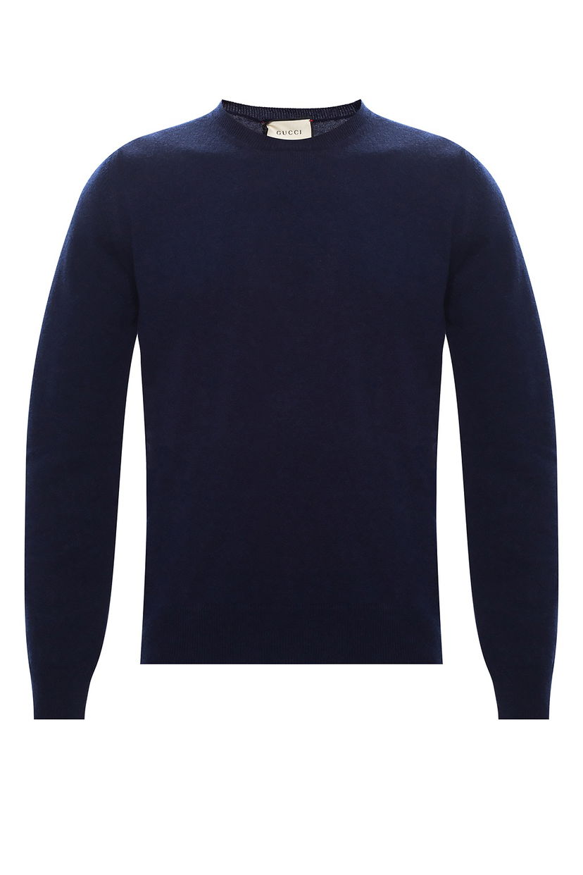 Sweater Gucci GG Embroidered Logo Sweater Navy Mörkblå | 597736XKA5B4440