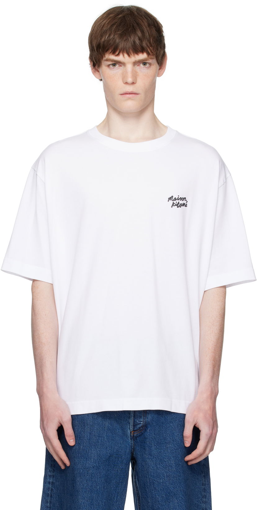 T-shirt MAISON KITSUNÉ Maison Kitsuné Handwriting Oversized T-Shirt Vit | PM00110KJ0119