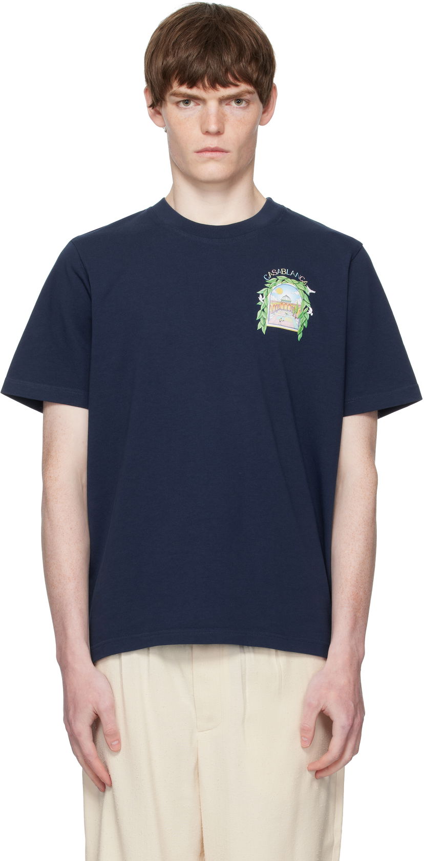 T-shirt Casablanca Casablanca L'Arche De Tennis T-Shirt Mörkblå | MPF25-JTS-001-14-EX-FLANNELS