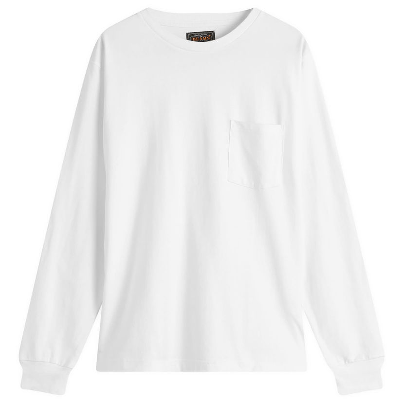 T-shirt BEAMS Beams Plus Long Sleeve Pocket Tee, Size Large Vit | 3814-0066-156-01